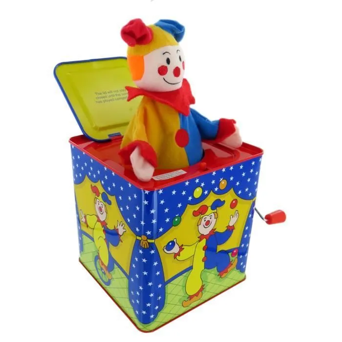 Diable en boîte - diable à ressort - Jack in the box - Jack-in-the-box avec bouffon dans boîte à musique à manivelle en métal-0