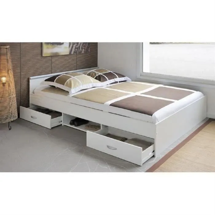 PARISOT Lit adulte contemporain blanc mat - l 140 x L 200 cm - ZODIAC-3