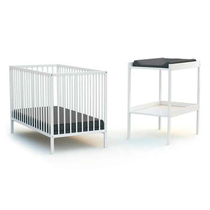 WEBABY Chambre bébé lit et table à langer en bois  Blanc - Taille unique-0