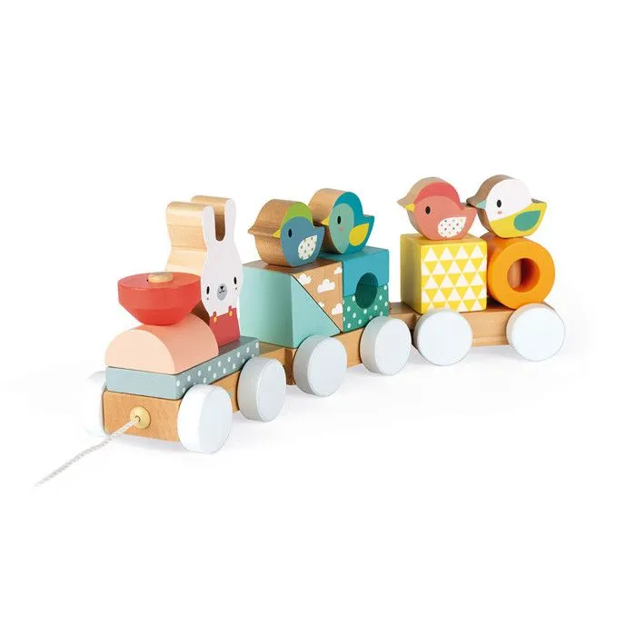 Train en bois Janod Pure - 3 wagons - 17 blocs colorés - Dès 12 mois-4