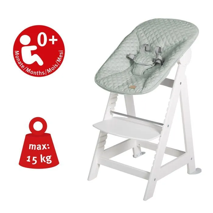 ROBA Chaise Haute Évolutive "Born Up" 2 en 1 Blanche + Transat Vert givré "roba Style"-5
