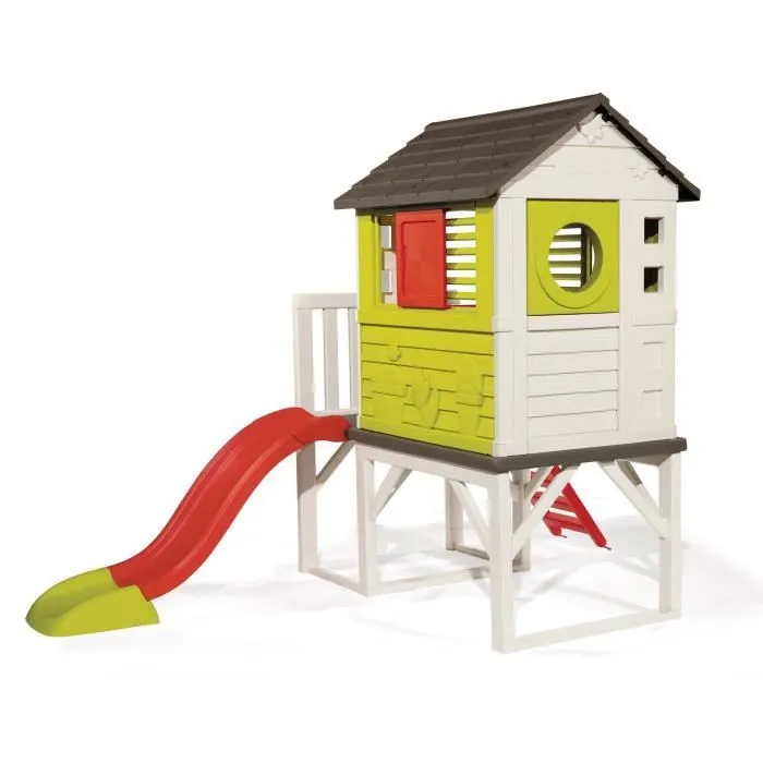 Maison Pilotis Smoby - Toboggan - Plateforme 70cm - Anti-UV - Vert - Fabriqué en France-1