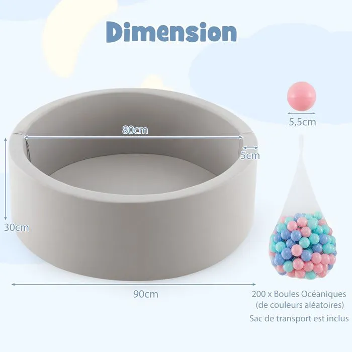 COSTWAY Piscine à Balles en Mousse de 90 x 30 CM avec 200 Balles Océaniques Sac de Rangement pour Bébé Enfants de 1 -6 Ans-3