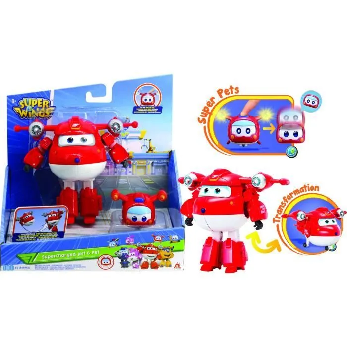 Figurine Transforming Jett Supercharge + Figurine Super Mini Jett - AULDEY - SUPER WINGS - Jouet 3ans+-1