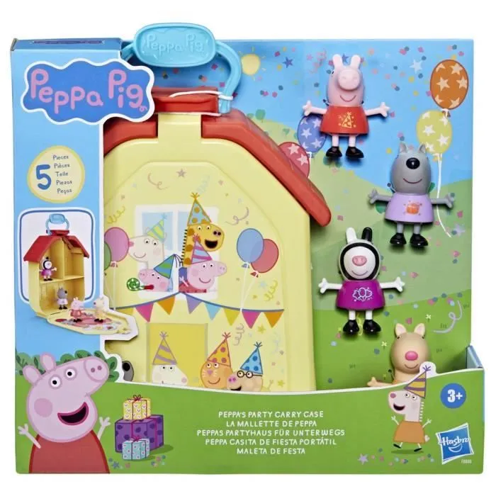 Peppa Pig, coffret La mallette de Peppa avec maison pliable, 4 figurines, jouets préscolaires, à partir de 3 ans-5