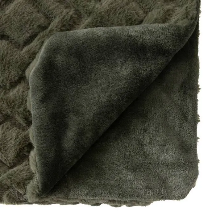 Plaid "Mara" - fausse fourrure - vert kaki - 120x160 cm - Kaki - Atmosphera createur d'interieur-1