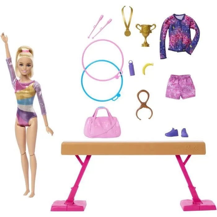 Barbie-Gymnastique-Coffret avec poupée et plus de 10 accessoires HRG52-7