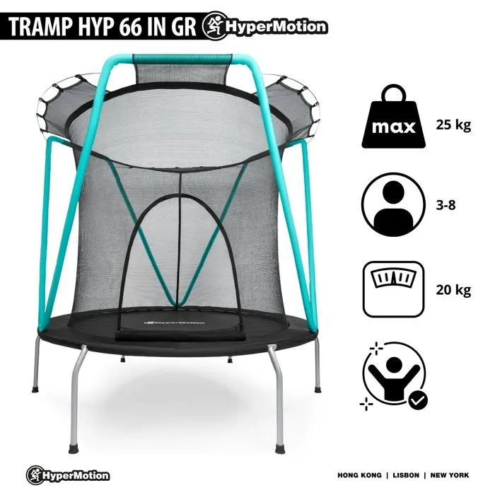 Trampoline enfant avec filet de sécurité- Ø 167cm Zippée-Trampoline enfant 3-8 ans acier galvanisé- intérieur- extérieur, max 25 kg-3