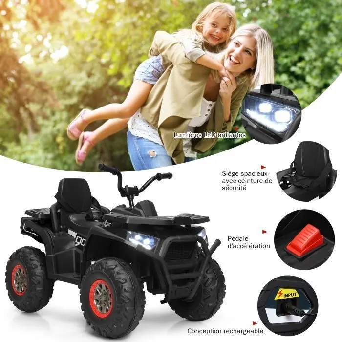 COSTWAY Quad Électrique 12V pour Enfants 3+ Ans, avec LED et Musique, 4 Roues Antidérapantes, pour Différents Terrains, Noir-3