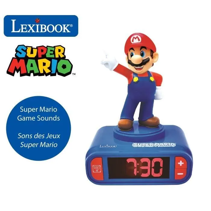 Réveil veilleuse digital LEXIBOOK - Super Mario - 3D lumineux et sonore - Bleu et rouge - Enfant-1