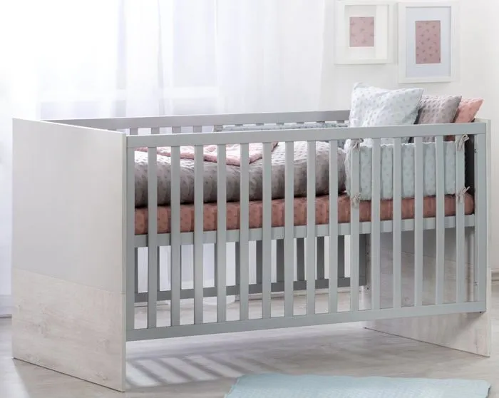 Chambre Bébé Duo Maren 2 - ROBA - Lit évolutif 70x140 - Gris clair / Chêne blanchi-2