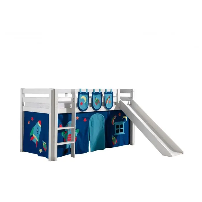 Lit mezzanine avec toboggan en pin massif blanc - Vipack - Pino - 90x200 cm - Laque UV-0