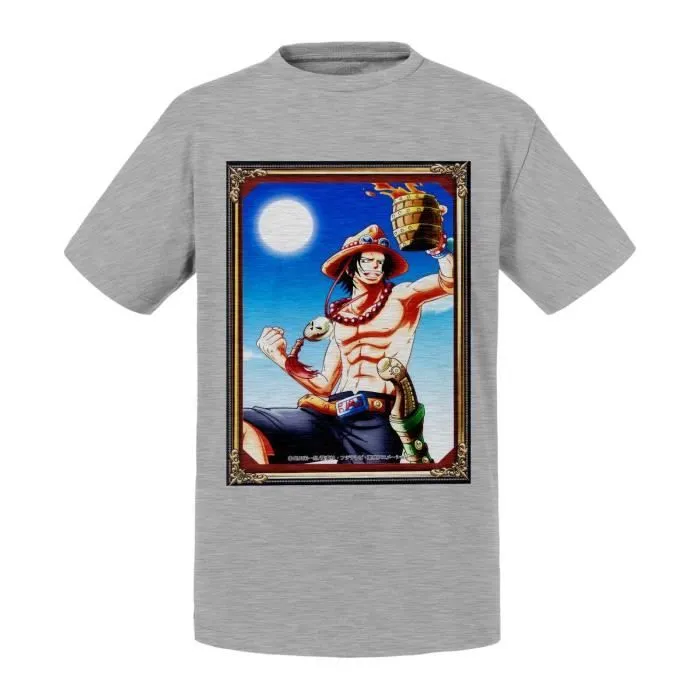 T-shirt Enfant Gris One Piece Manga Portgas D Ace Japon Anime-0