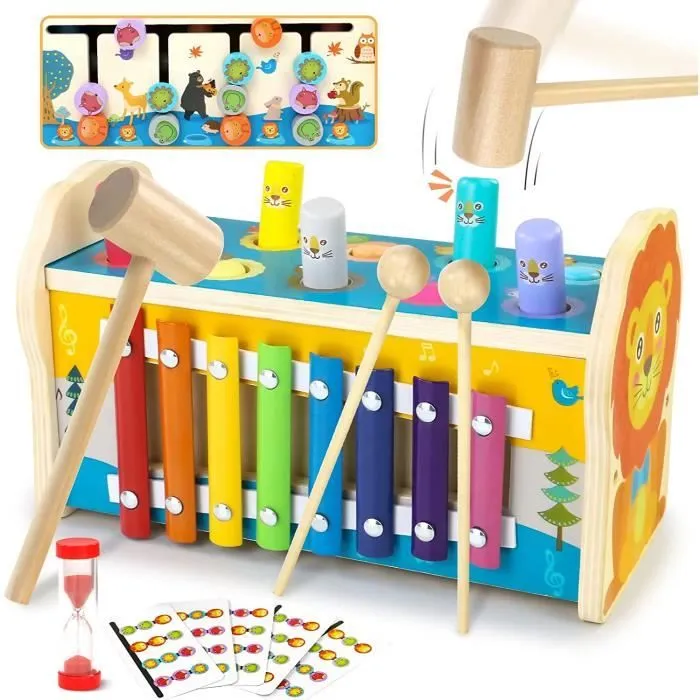 Jouet bébé xylophone 1 an  jouet bébé 4 en 1 jeu en bois  cube d'activités et table d'activités labyrinthe d'animaux