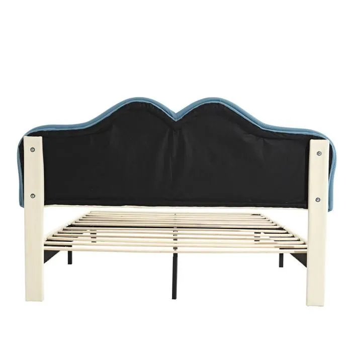 Lit bébé, blanc + bleu, sans matelas, 140x200 cm, avec bords de protection souples, lit double, PU-3