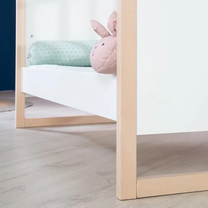 ROBA Lit Bébé Cabane 70 x 140 cm - Convertible + Réglable en Hauteur - Lit Évolutif avec 3 Barreaux Amovibles - Bois Naturel - Blanc-5