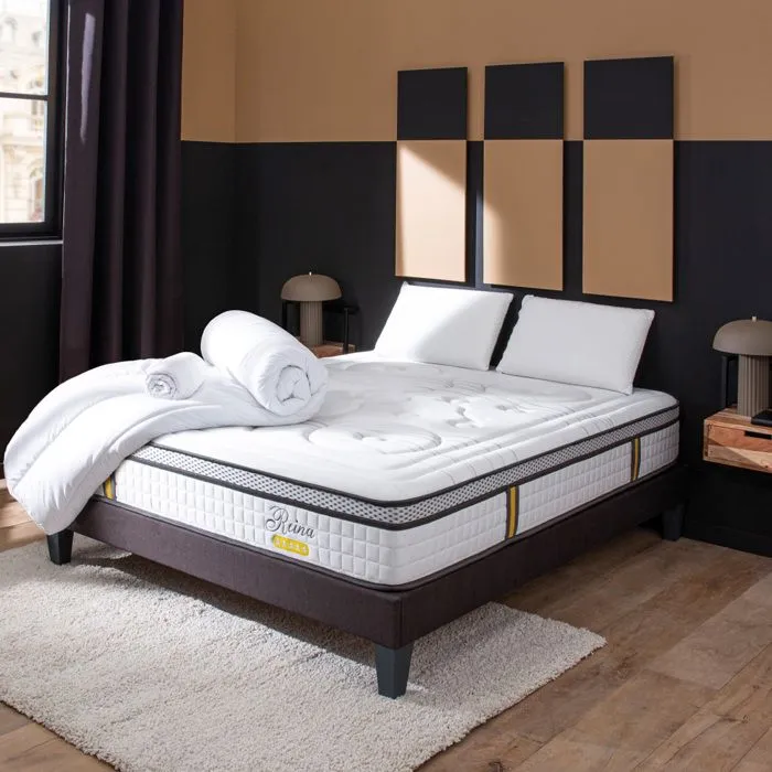 Ensemble Matelas + Sommier - REINA 2.0 - 140x190 cm - 26 cm d'épaisseur - 2 oreillers inclus - Anti punaise-2
