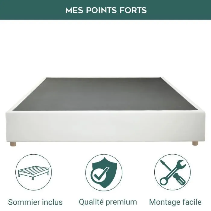 Lit Sophia Simili Cuir Blanc Sampur | 180 X 200 cm | Confort Optimal, Design et Qualité | Cadre Solide, Lattes Flexibles Résistantes-3