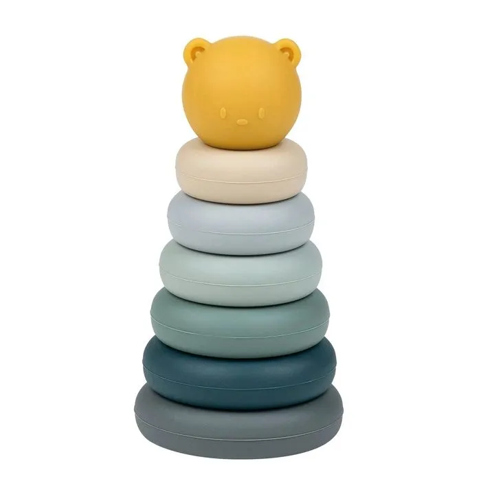 Jouet d'éveil - Nattou - Tour à empiler en silicone - 6 anneaux - Tête d'ours - Mixte-0