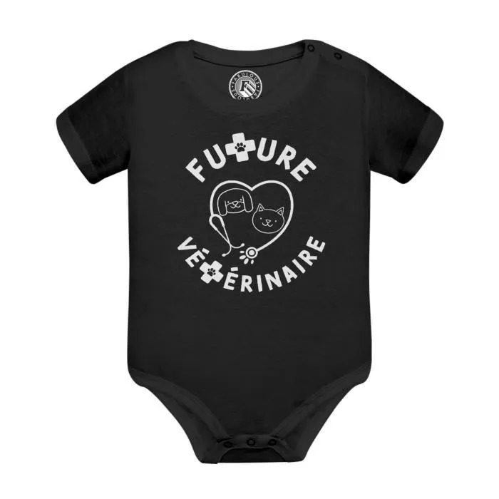 Body Bébé Manche Courte Noir Future Vétérinaire Métier Santé Animaux-0