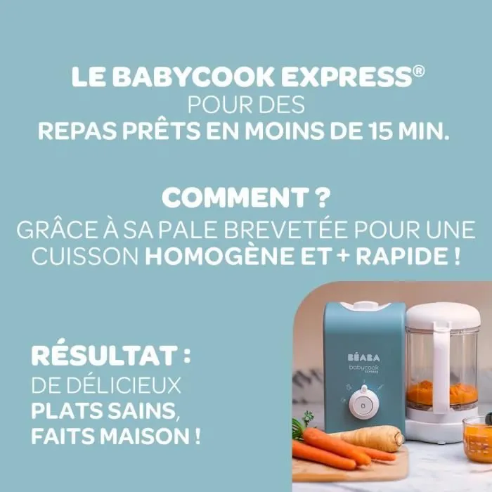 BEABA, Babycook express, robot bébé, 4 en 1 mixeur-cuiseur, bleu baltique-2