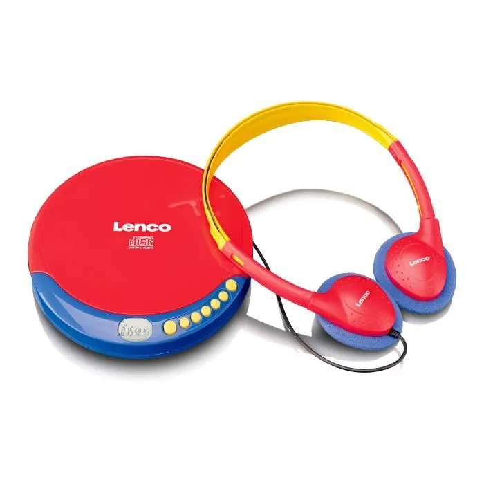 Lecteur CD portable pour enfants avec casque, piles rechargeables et limiteur de son intégré - Lenco - CD-021KIDS - Multicolore-0