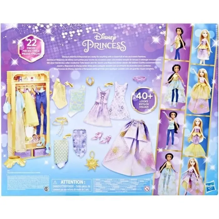 Disney Princesses Le dressing de Jasmine et Raiponce, armoire avec tenues pour poupées, jouet pour enfants, dès 3 ans-3