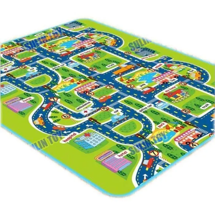 LPP09433-Tapis de Jeu Rectangle Géant Circuit Voiture de Course Cadeau pour Bébé Enfant Tapis Pique-nique-1