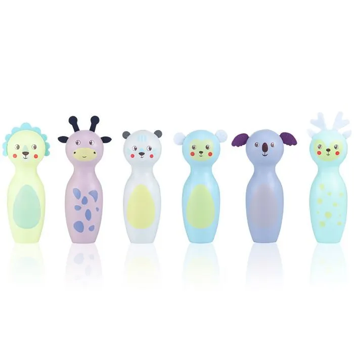 Jeux de Quille Bowling Enfant en Bois- Mamabrum- Lot de 6 bowling et 4 Boules - Animaux pastels- divertissement en Famille-3