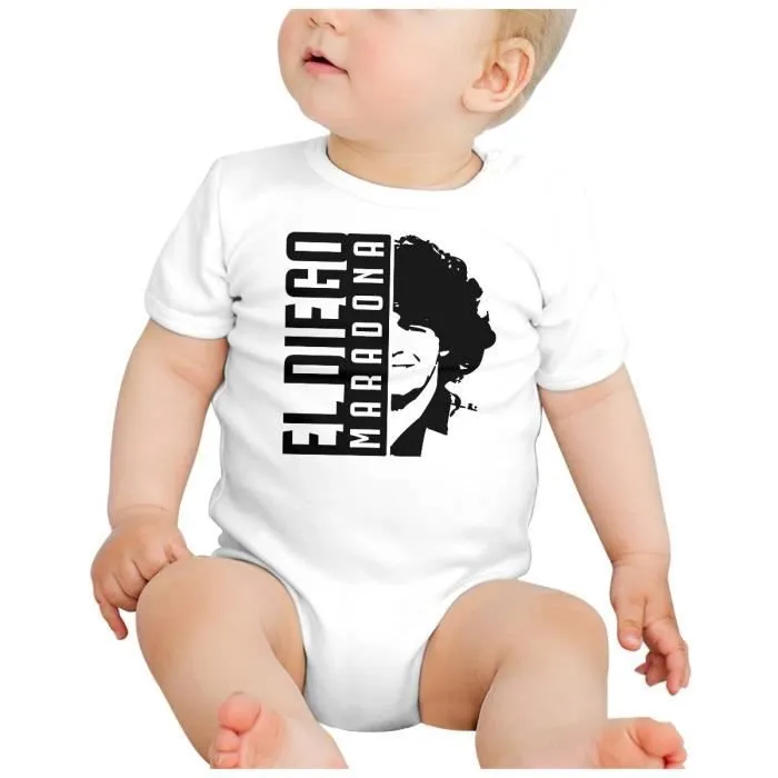 Body Bébé Manche Courte Blanc El Diego Maradona Argentine Football Star-1