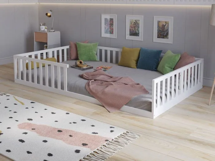 Lit au sol Montessori en bois blanc 120x200 cm, Lit Enfant pour filles et garçons-2