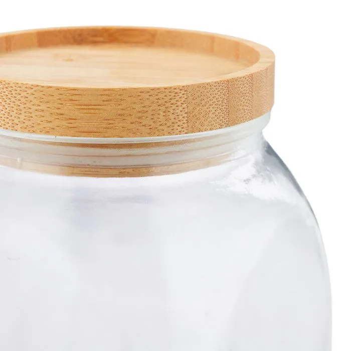Relaxdays bocaux en verre lot de 3, 600,1000,1400 ml, pour céréales, pâtes, couvercle en bambou, transparent / nature-5