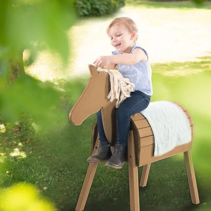 ROBA Cheval d'Extérieur en Bois Massif pour Enfant - sans Bascule - Cheval de Jeu en Brun-1