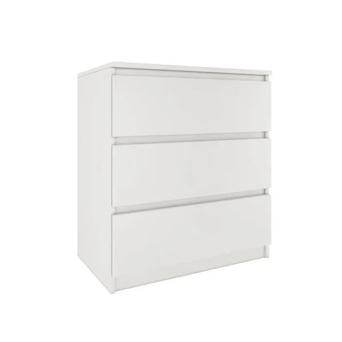 ASTER T3 - Commode 3 tiroirs - Chambre bureau salon - 77x70x40 - Meuble de rangement - Style Scandinave - Blanc-0