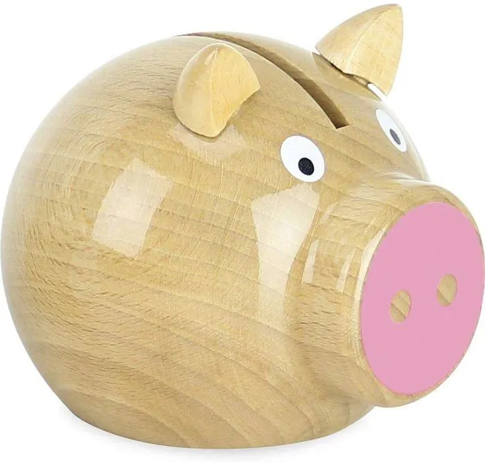 Tirelire cochon en bois naturel rose Vilac Rose-1