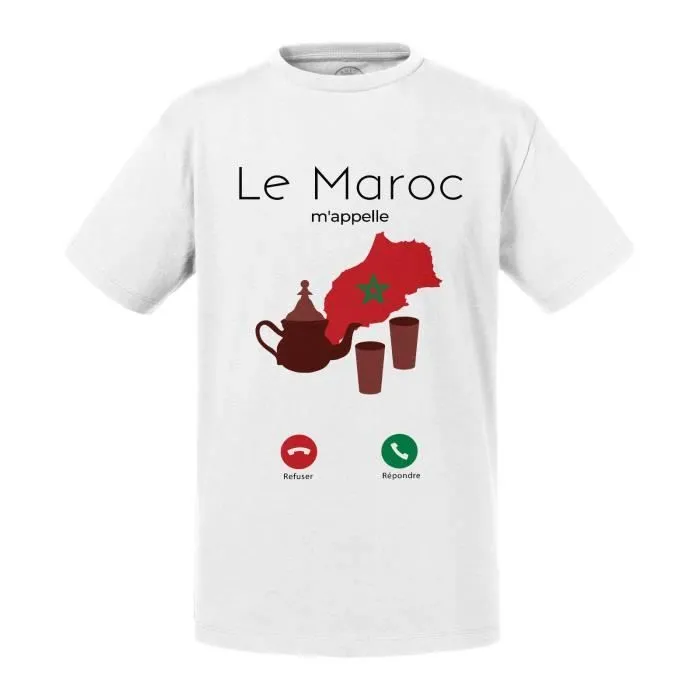 T-shirt Enfant Blanc Le Maroc M'Appelle Culture Drapeau Voyage-0