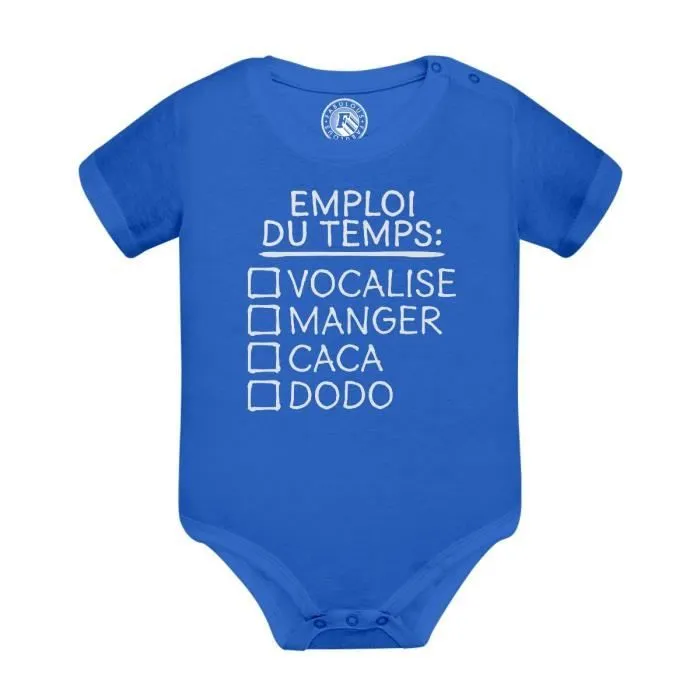 Body Bébé Manche Courte Bleu Emploi du temps Bébé Humour Blague-0