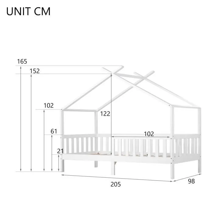 MODERNLUXE Lit cabane enfant avec 2 tiroirs, Lit d'enfant en pin blanc massif - Sommier inclus - 90 x 200 cm-3