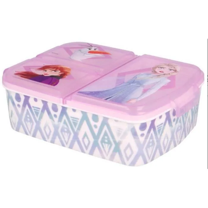 Boîte à goûter multi-compartiments - Ice Magic - La Reine des Neiges - Rose - Sans BPA - 19,5 x 16,5 x 6,7 cm-0