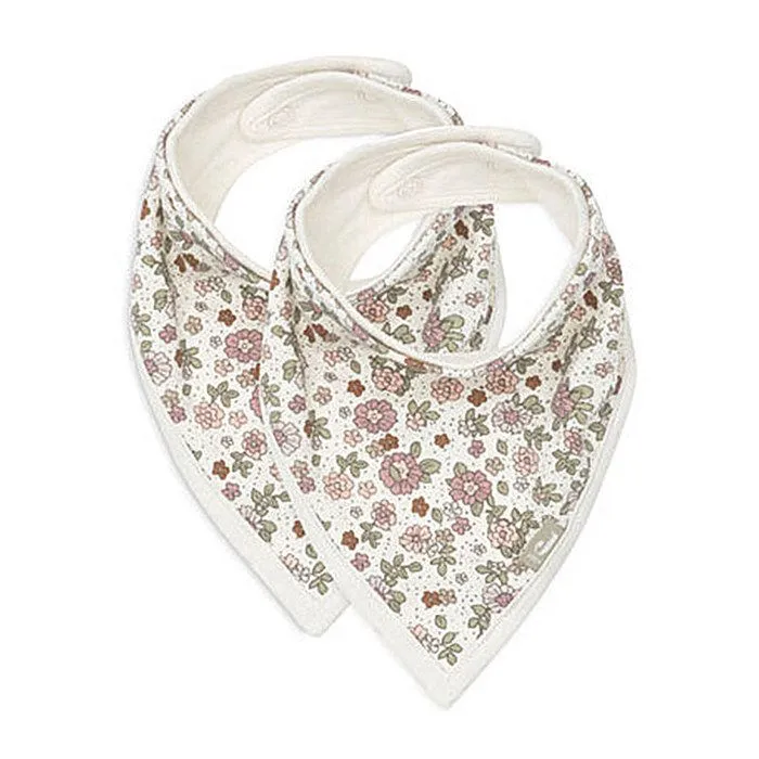 Bavoir Bandana Fleurs Retro - JOLLEIN - Mixte - 100% coton-jersey - Blanc, rose et vert-0