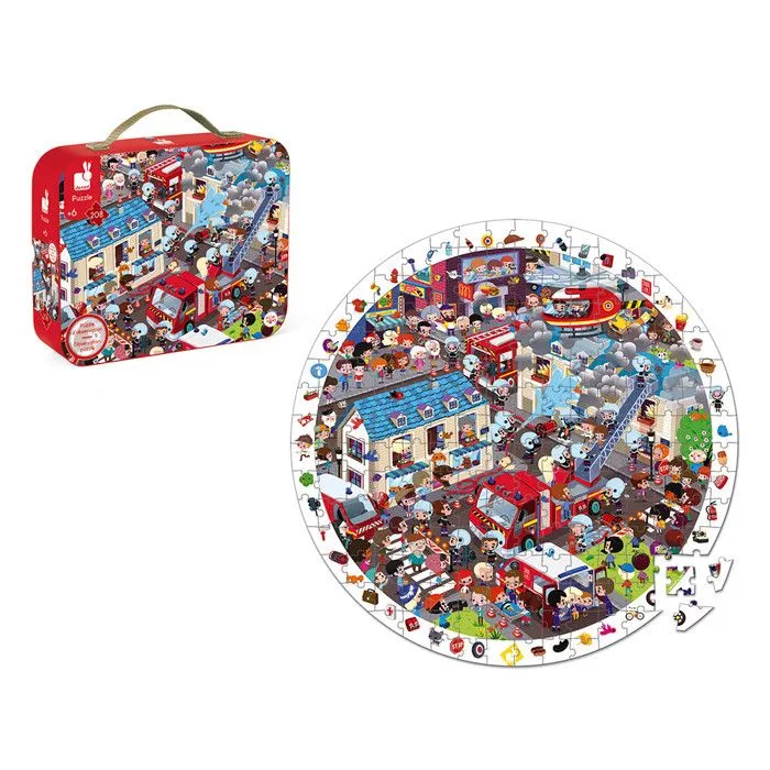Puzzle observation Pompiers 208 pcs - JANOD - Jeu 2 en 1 - Développe la concentration-0