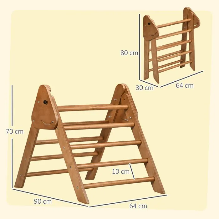 HOMCOM - Triangle d'apprentissage à grimper pour enfants - Bois de hêtre - 90x64x70cm - Marron-3