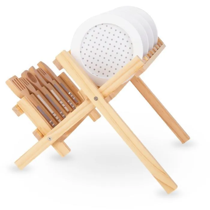 Dinette Enfant, Égouttoir Bois Mamabrum- Jouet Bois Cuisine Enfant - Ustensiles cuisine- casseroles - Assiettes- Couvercles- Couvert-1