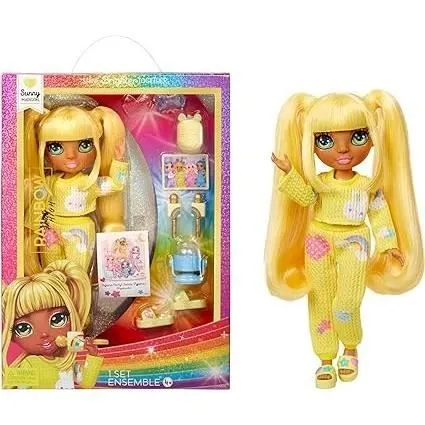 Junior High Pyjama Party - Poupée mannequin articulée 22 cm - Sunny (Jaune) - Nombreux accessoires - à partir de 4 ans-0