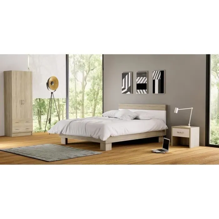DEMEYERE Armoire - Décor chêne brossé - 2 portes et 2 tiroirs - Classique - Chambre - L 61 cm - DUAL-4