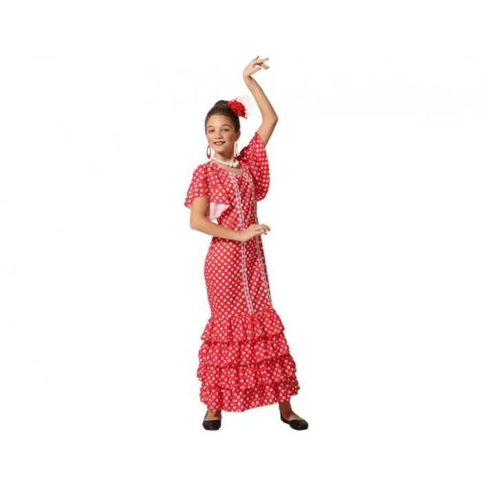 Déguisement danseuse flamenco - AC-DÉCO - 7/9 ans - Rouge à pois blanc - Polyester - Enfant-1