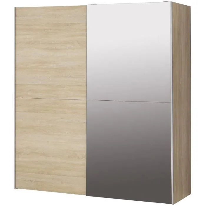 Armoire 2 portes coulissantes avec miroir - Chêne sonoma - L 170,3 x P 61,2 x H 190,5 cm - ULOS-0