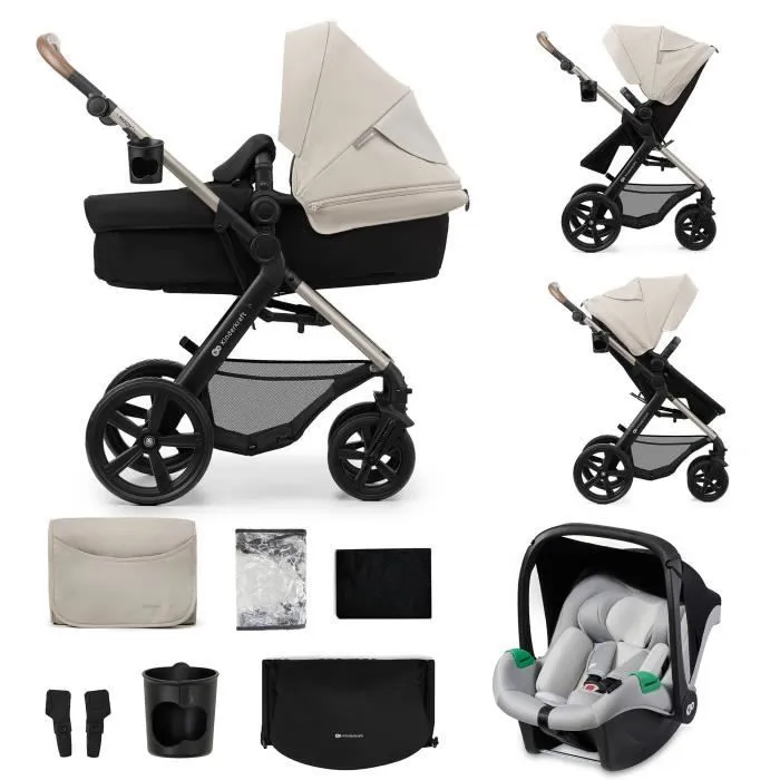 Poussette 3 en 1 Combinée - KINDERKRAFT MOOV2 - avec Siège auto I-size - Système de voyage - Accessoires inclus - Gris-0