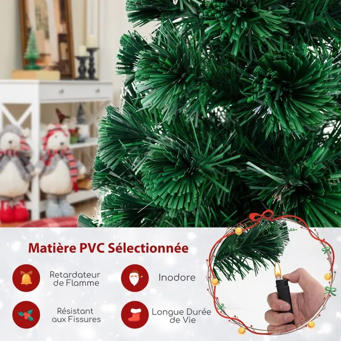 Sapin de Noël Artificiel 150CM COSTWAY-Fibre Optique-24 Lumières Guirlande Lumineuse Blanches Chaudes-Etoile Brillante-170 Pointes-3