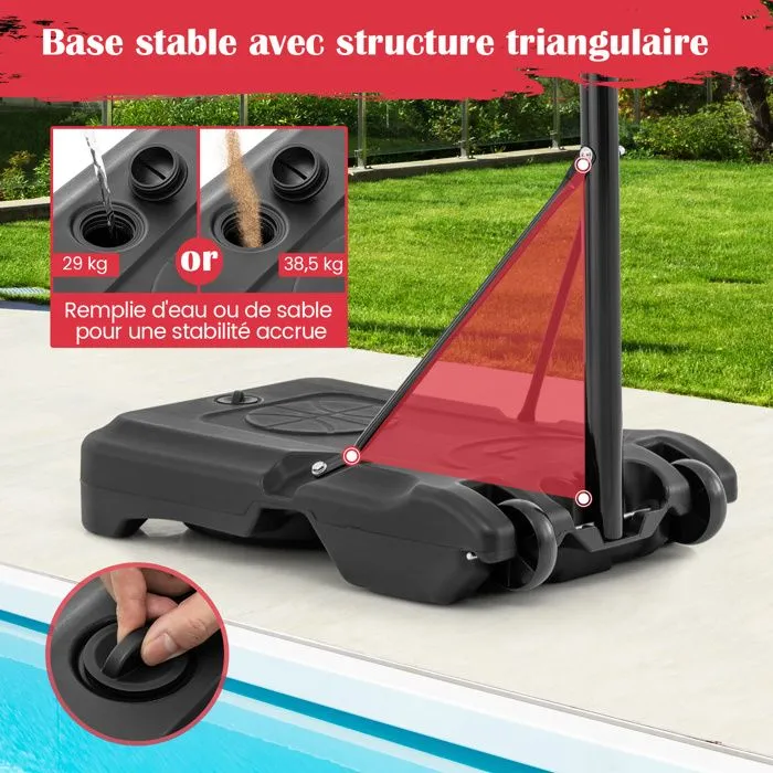 Panier de Basket-Ball Enfants COSTWAY-Hauteur Réglable 115 à 135cm-2 Roues Mobile-Filet Anti-déchirure-Base Ajouté 38,5 kg Sable-2